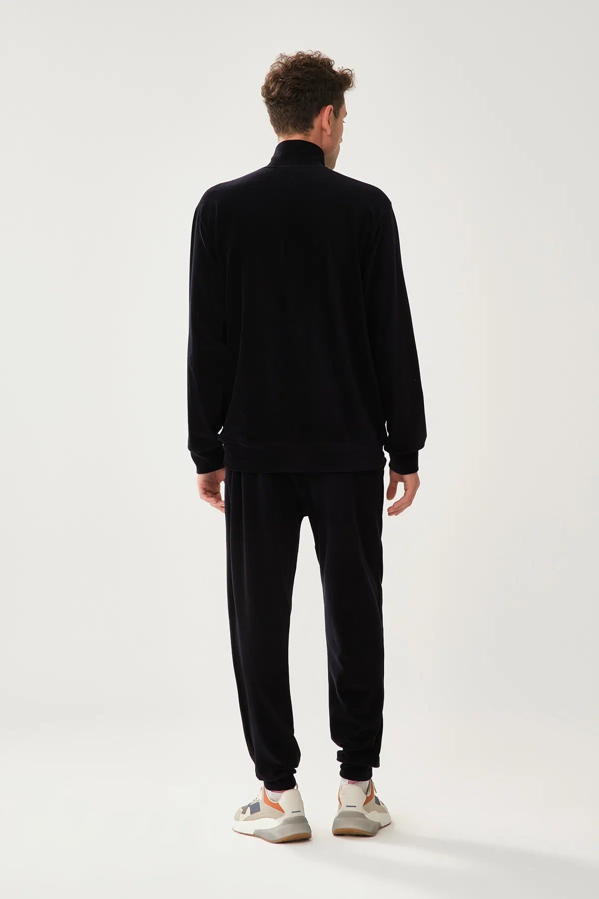 Lacivert Düğmeli Dik Yaka Ribanalı Sweatshirt