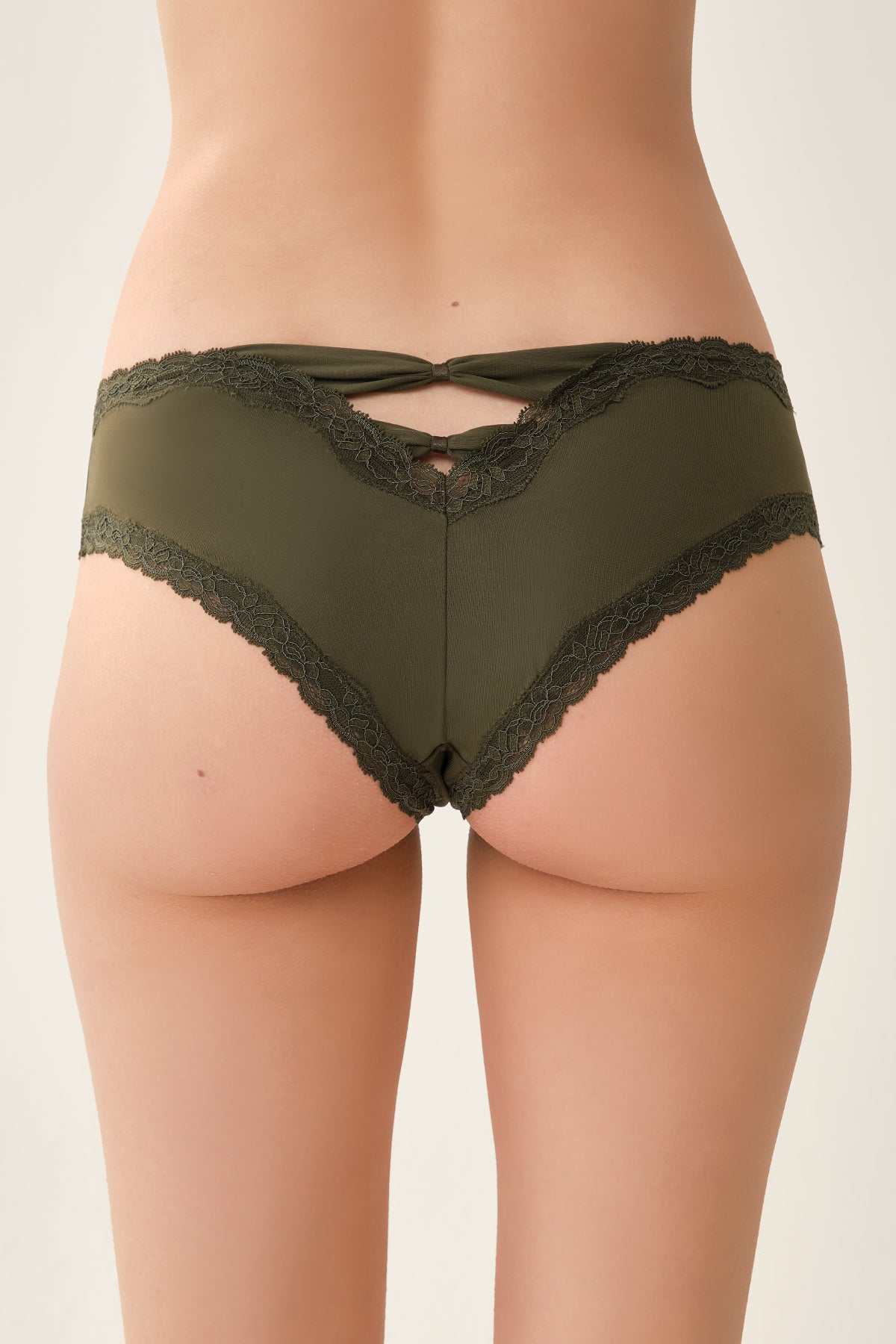 Haki Dantel Detaylı Micro Kumaş Brazillian