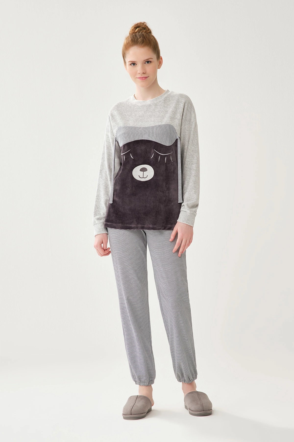 Lacivert Çizgi Desenli Pamuklu Pijama Altı