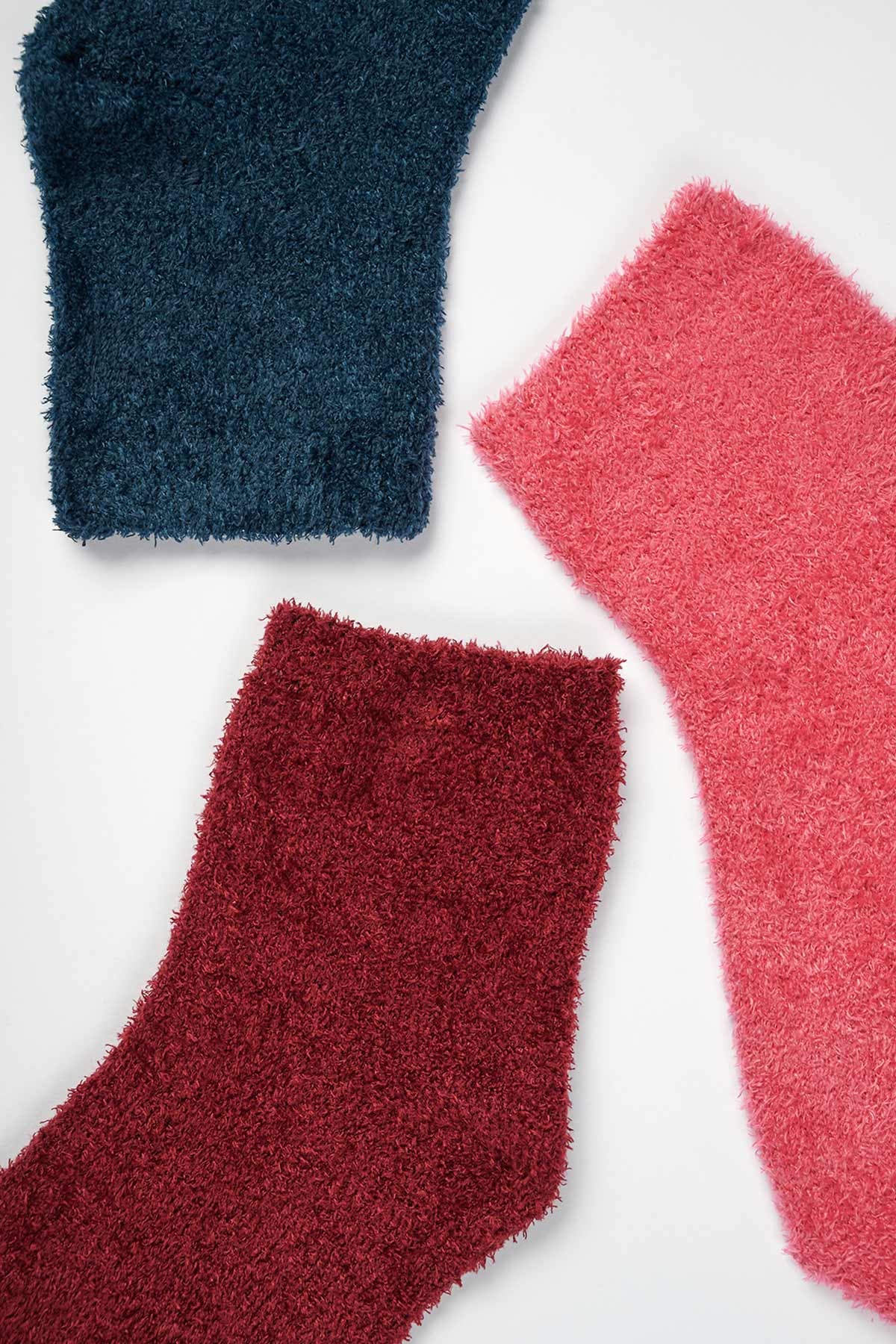 Pembe-Lacivert Kadın 3'lü Peluş Çorap
