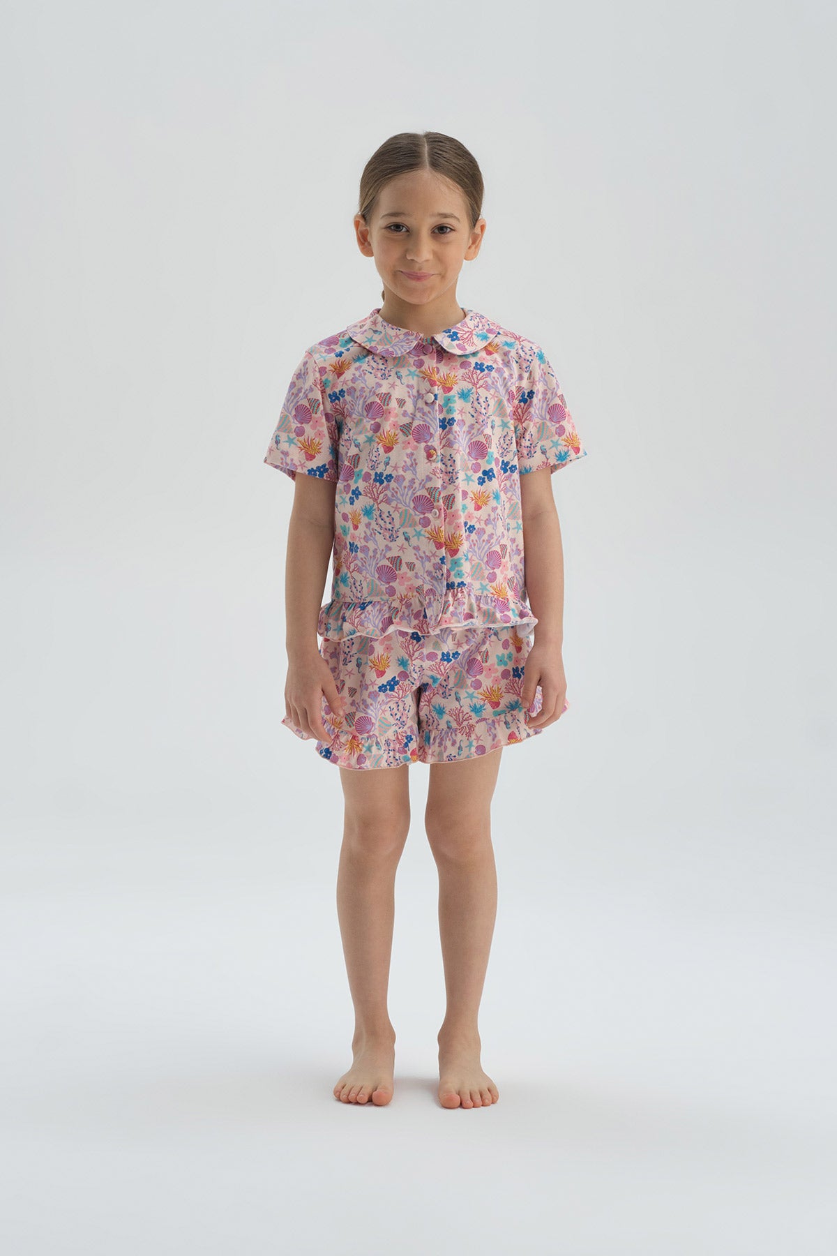 Pembe Desenli Kız Çocuk Desenli Şort Pijama Takım