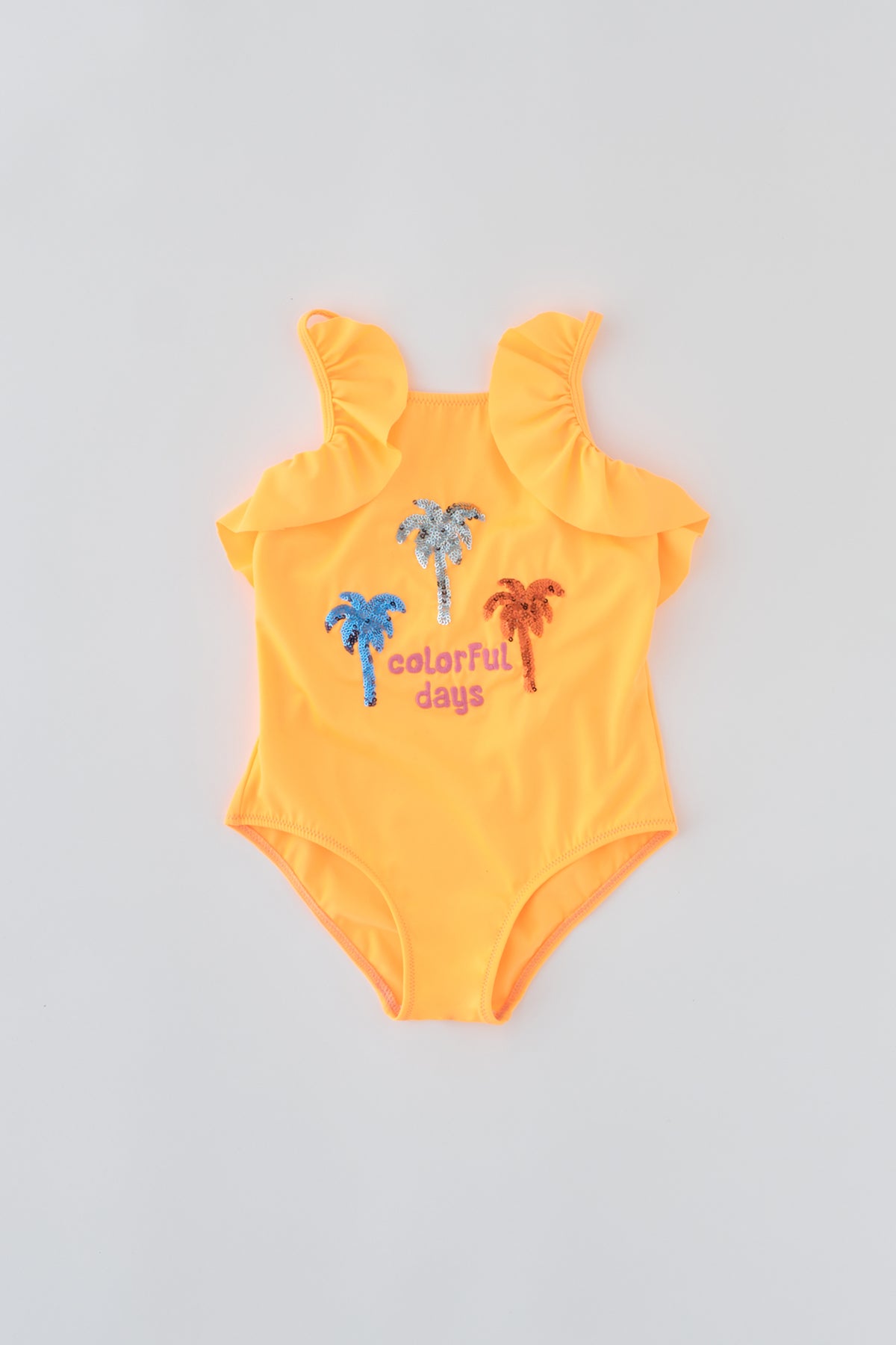 Turuncu Kız Çocuk Volanlı Mayo