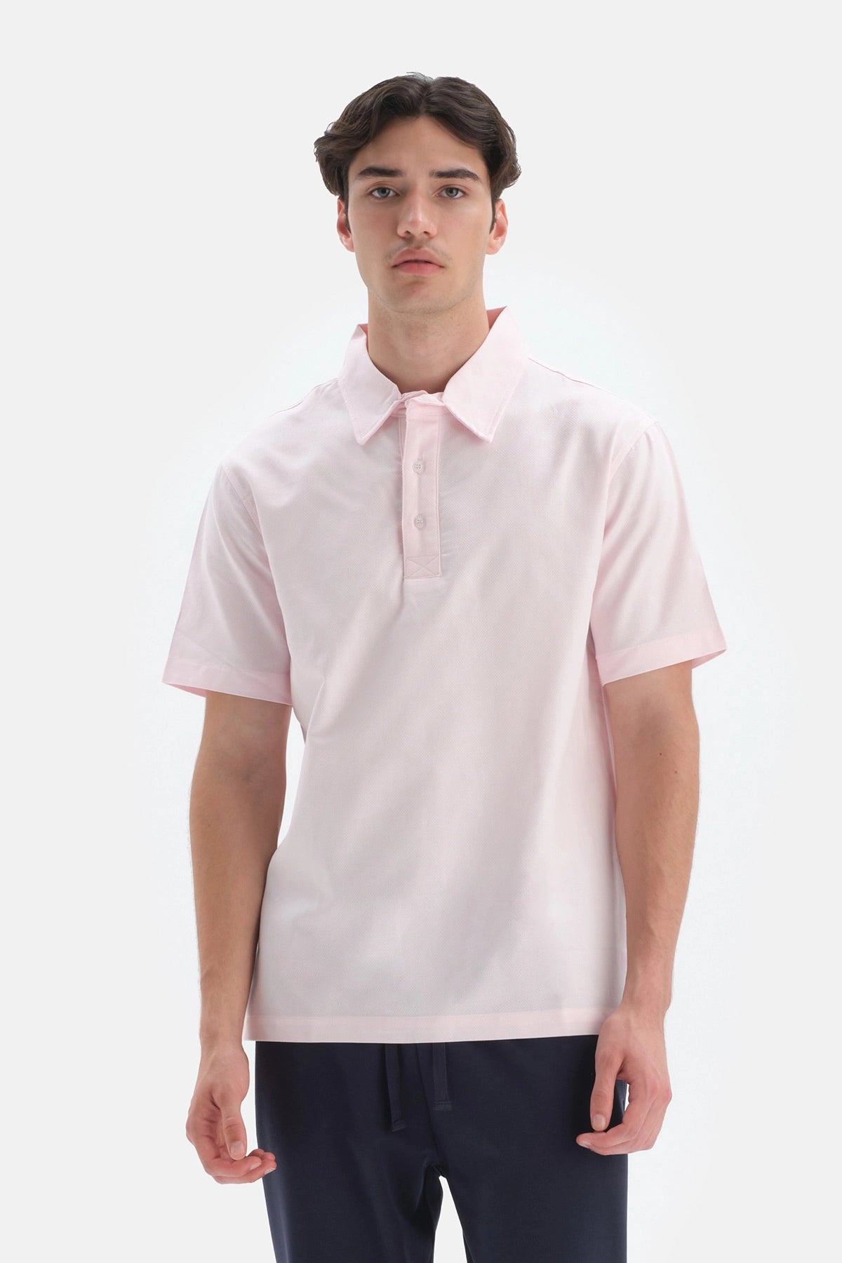 Pembe Pamuklu Polo Yaka T-Shirt