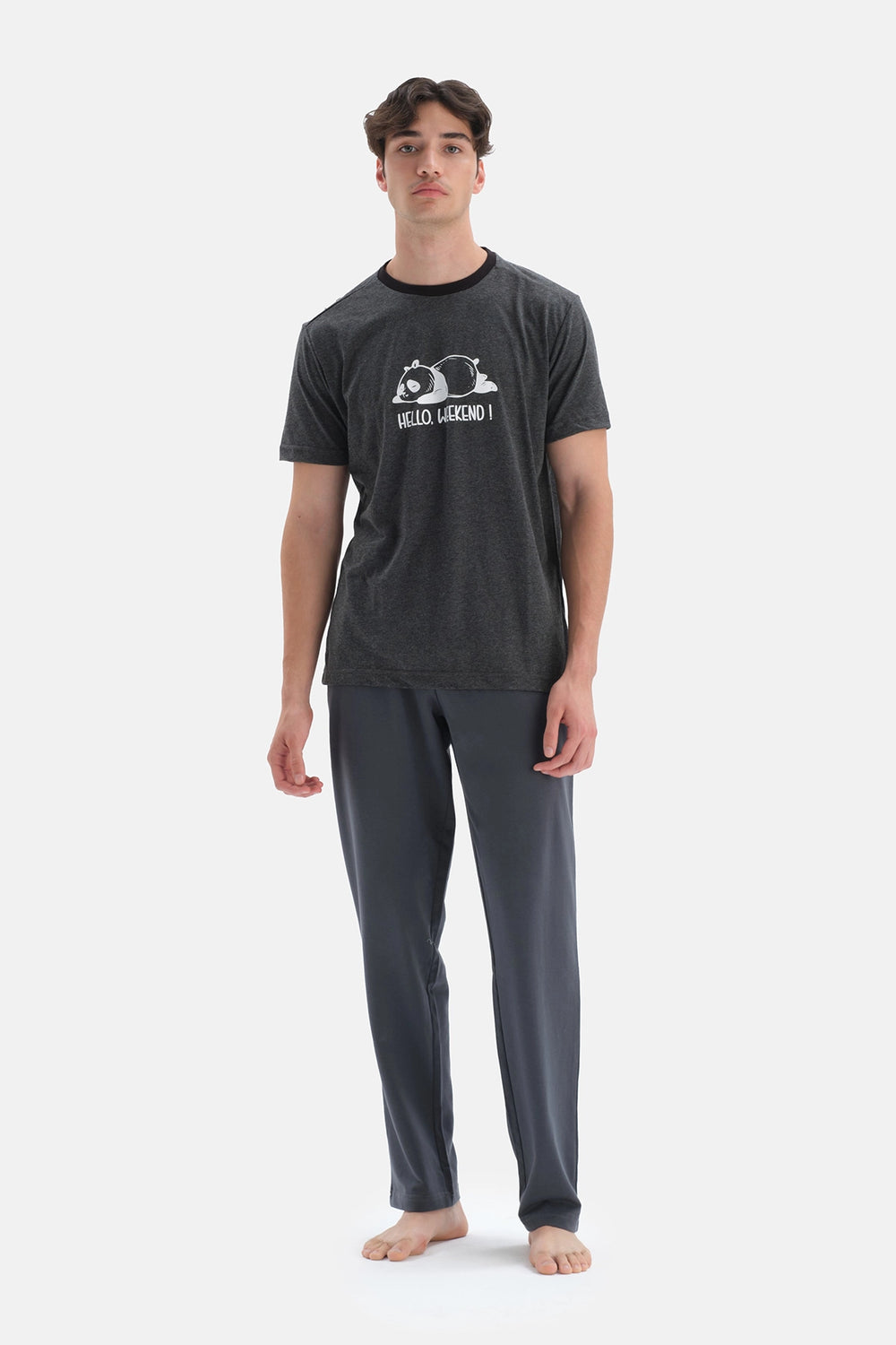 Antrasit Kısa Kol Baskılı T-Shirt