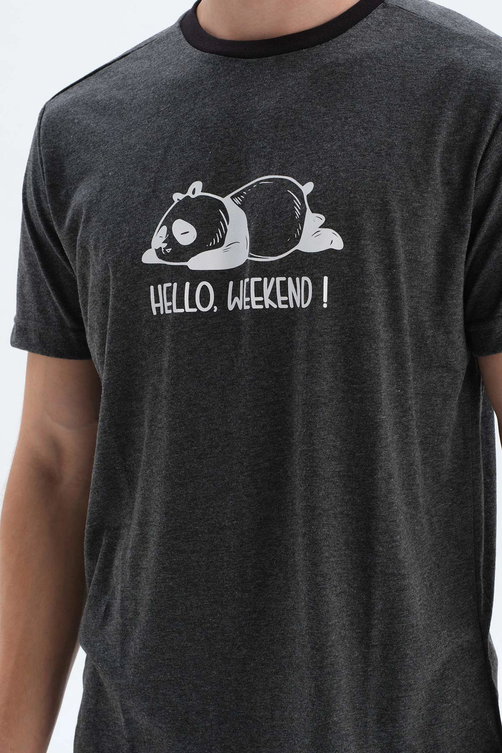 Antrasit Kısa Kol Baskılı T-Shirt