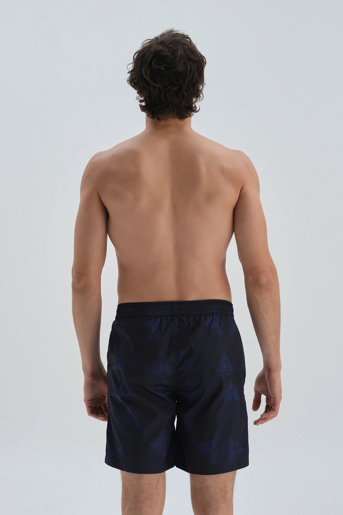 Lacivert Micro Orta Yelkenli Desenli Deniz Şortu