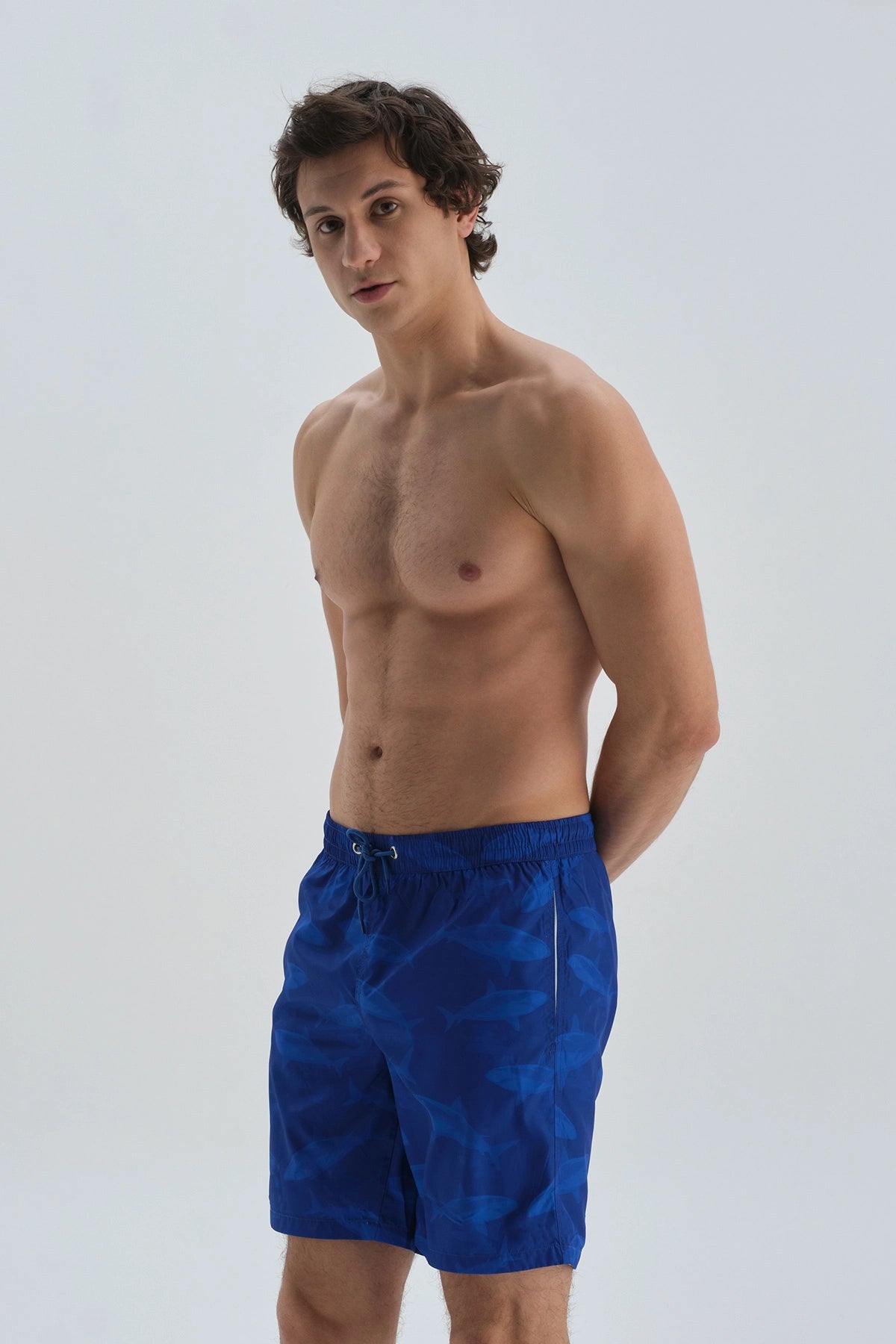 Sax Micro Uzun Balık Desenli Deniz Şortu