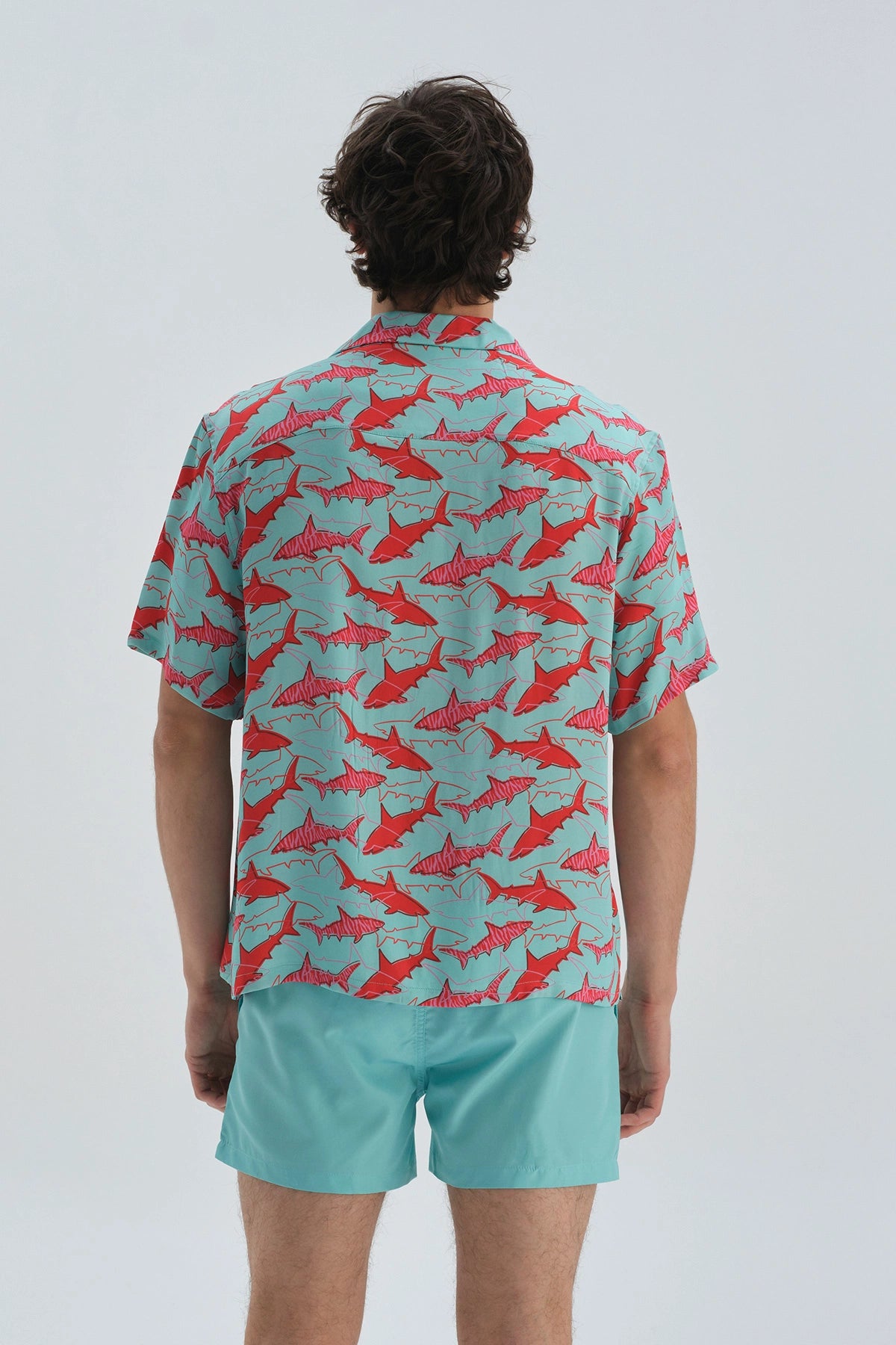 Yeşil Desenli Kısa Kol Gömlek