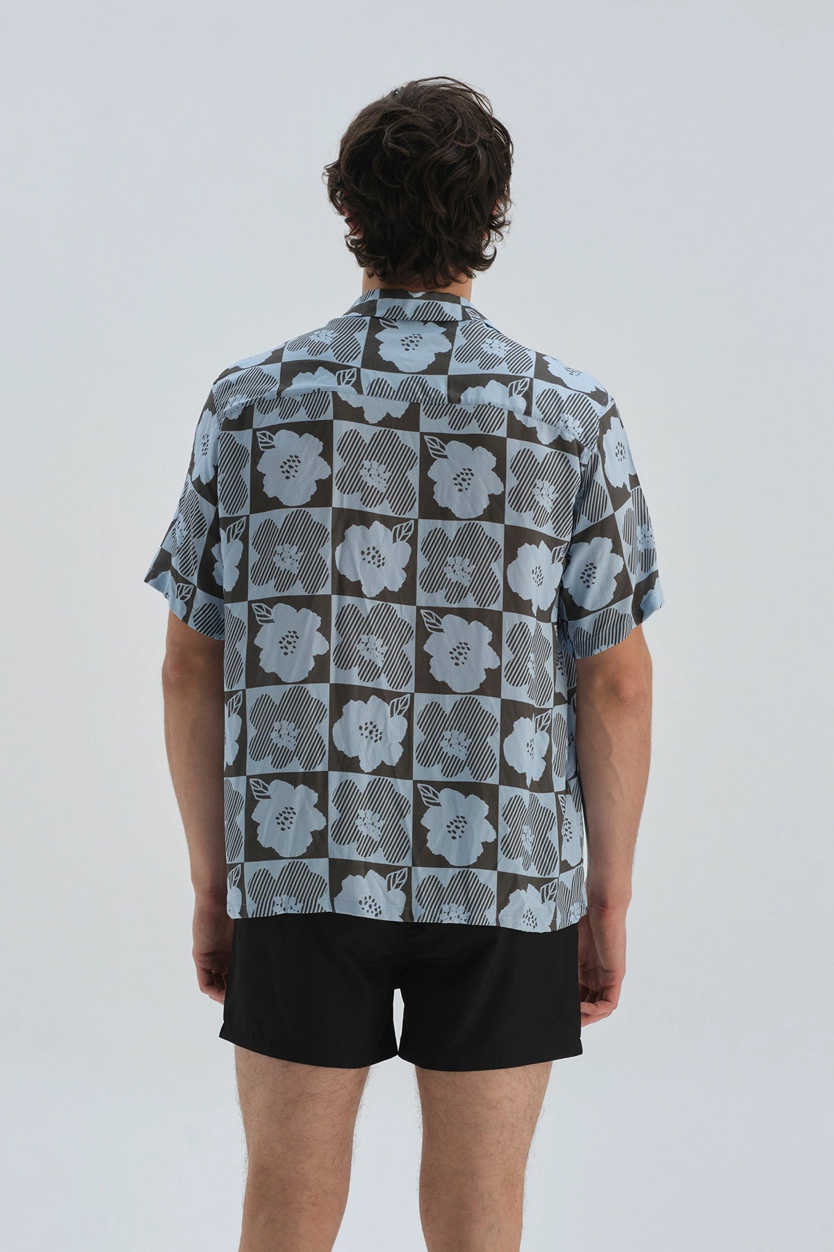 Antrasit-Mavi Desenli Kısa Kol Gömlek