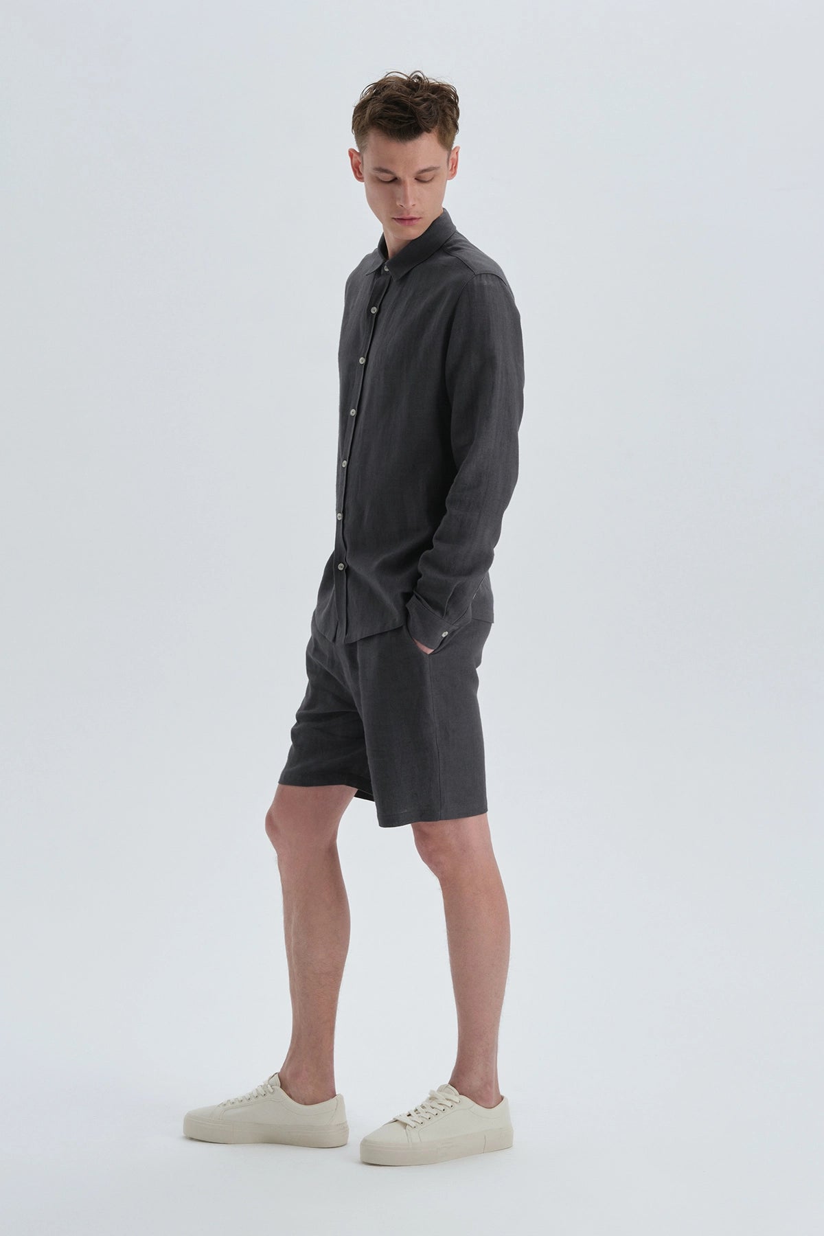 Antrasit Keten Gömlek