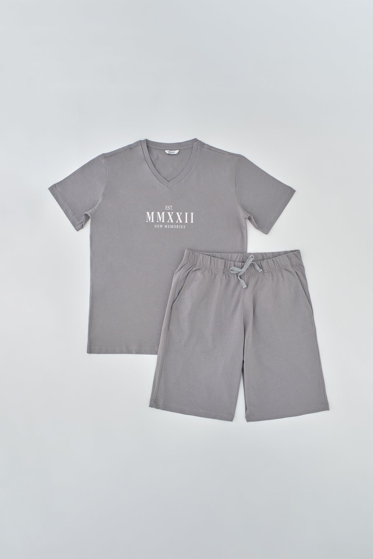 Gri Pamuklu Şort Takım