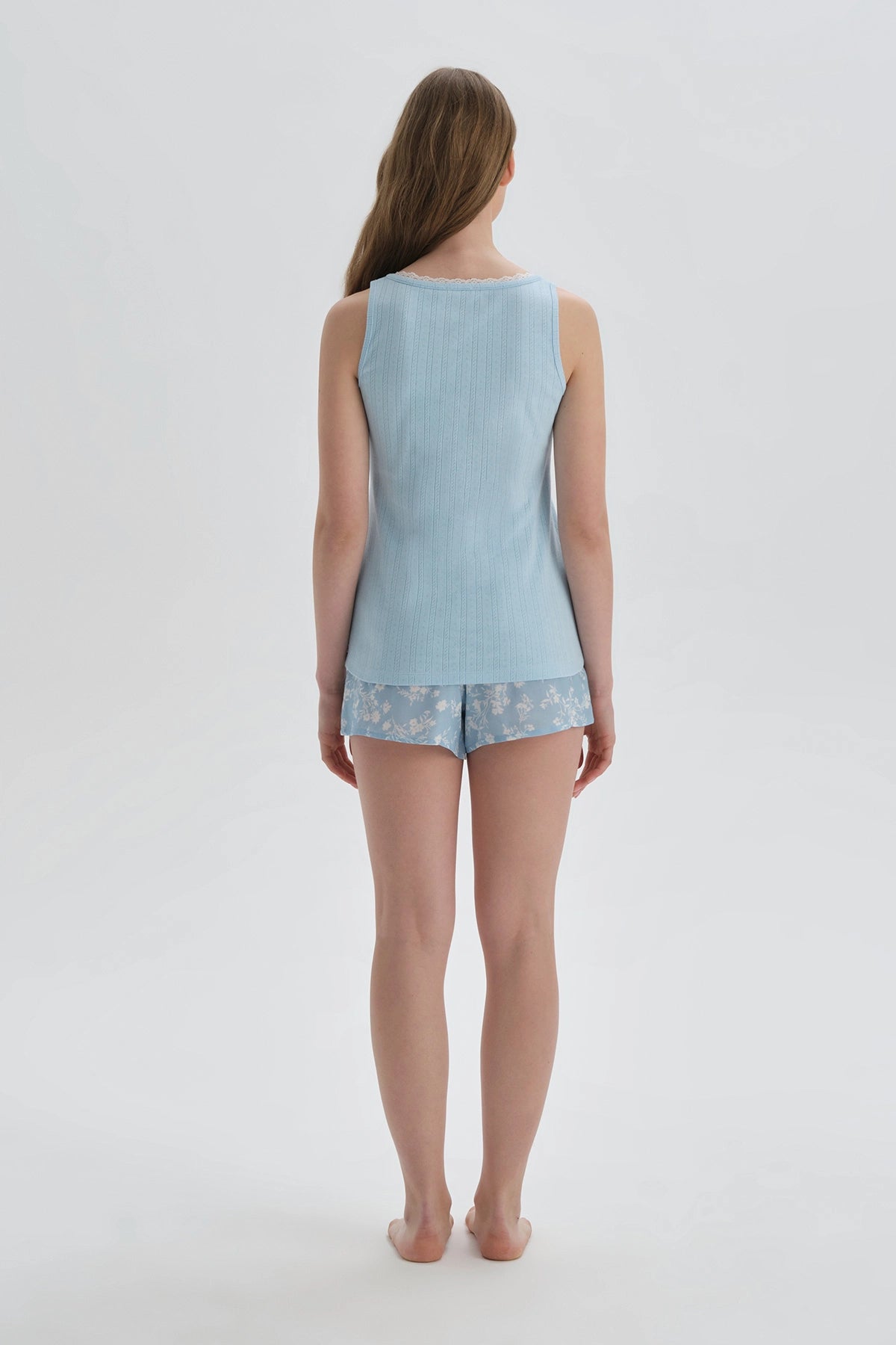 Mavi Desenli Desenli Viskon Şort Pijama Altı