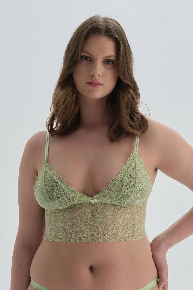 Yeşil Balensiz Kapsız Dantelli Bralet Sütyen