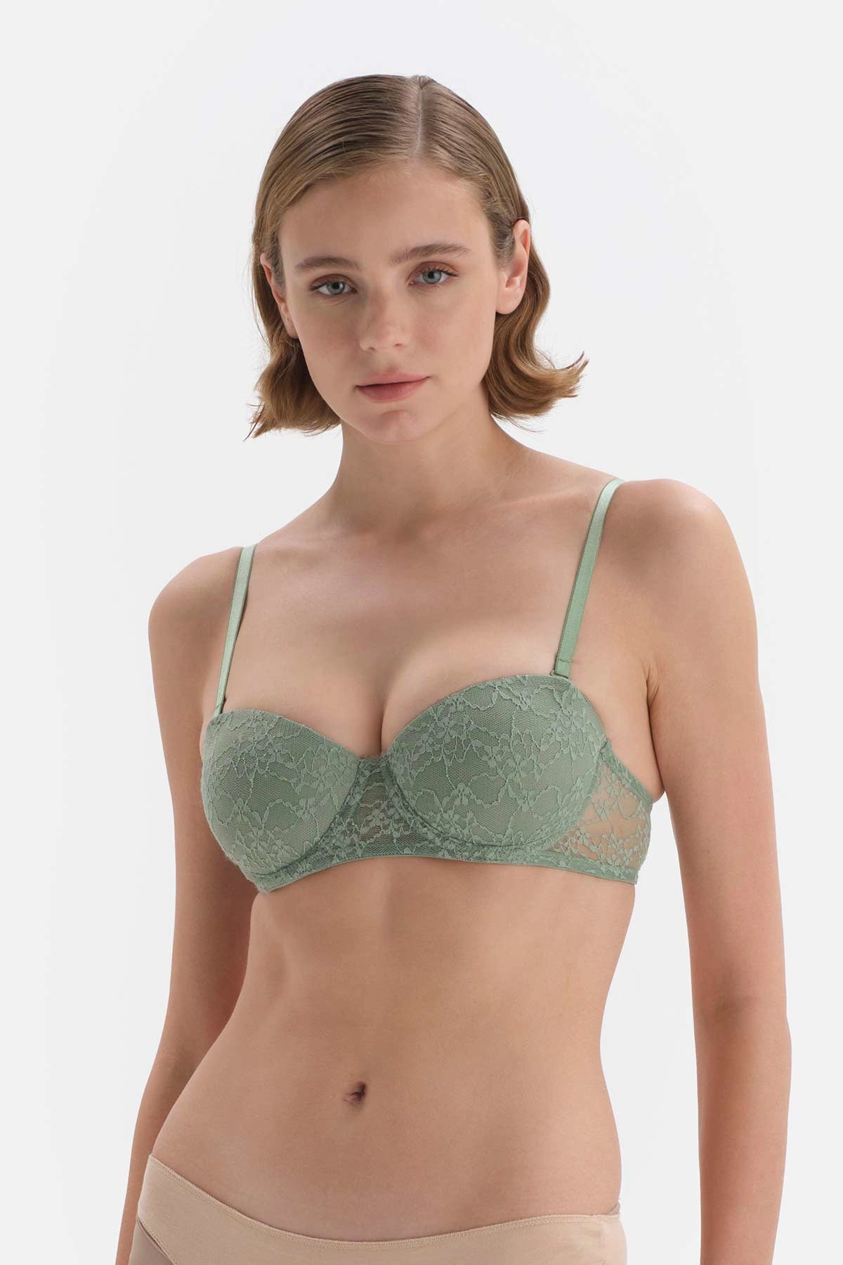 Yeşil Balenli Yarı Dolgulu Straplez Sütyen