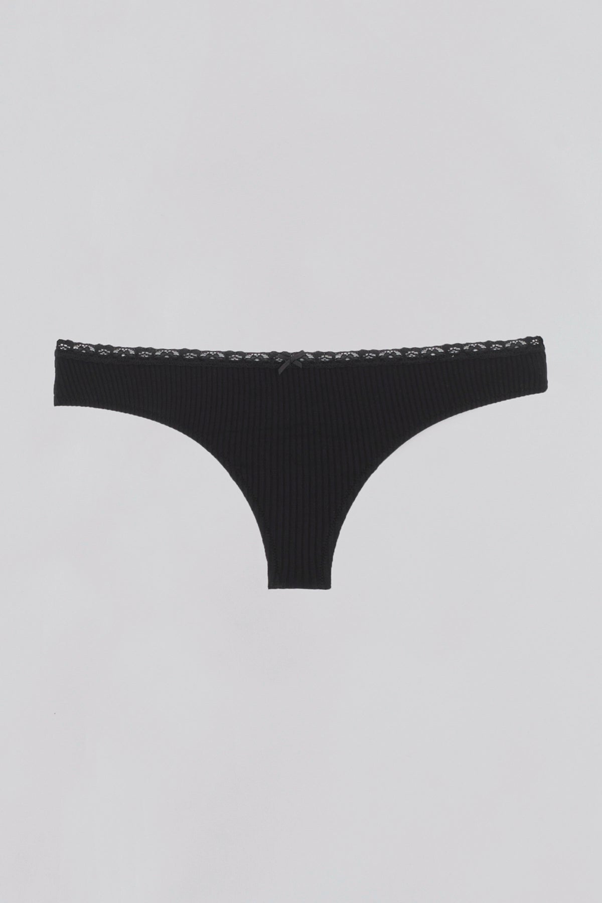 Siyah Dantel Detaylı Örme Tanga