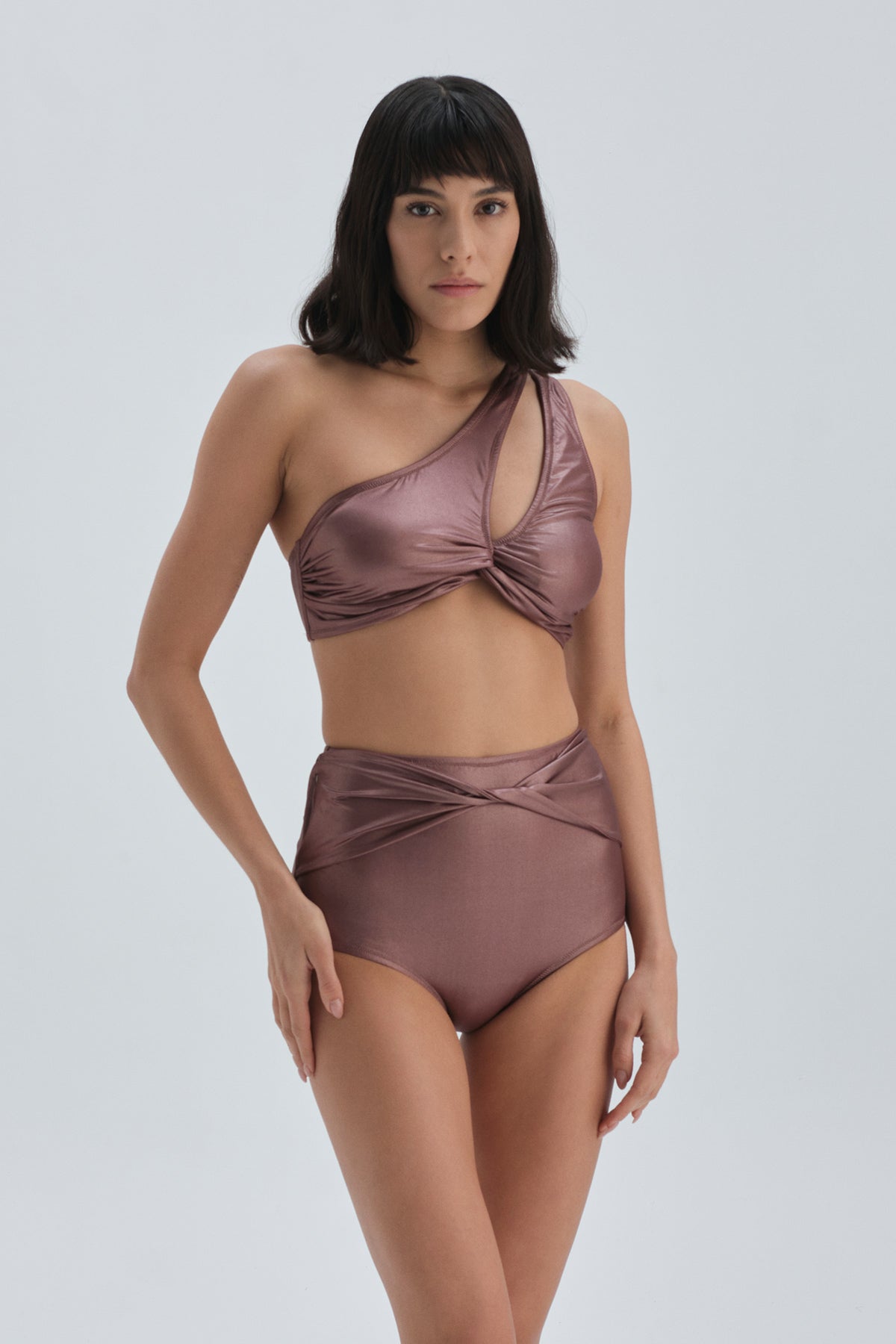 Bronz Tek Omuz Bikini Üst
