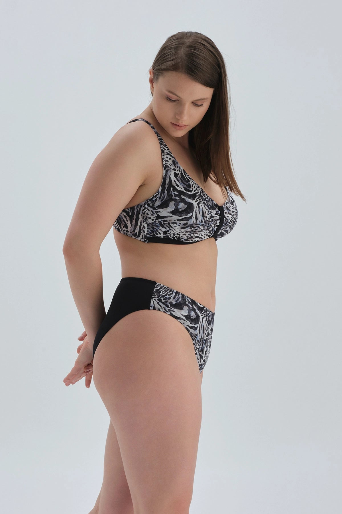 Siyah Beyaz Toparlayıcı Yüksek Bel Bikini Alt