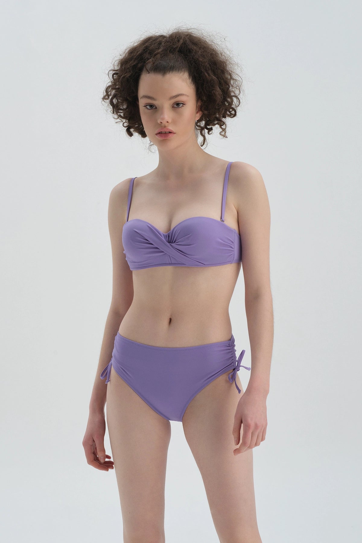 Lila Yanı Büzgülü Bikini Alt