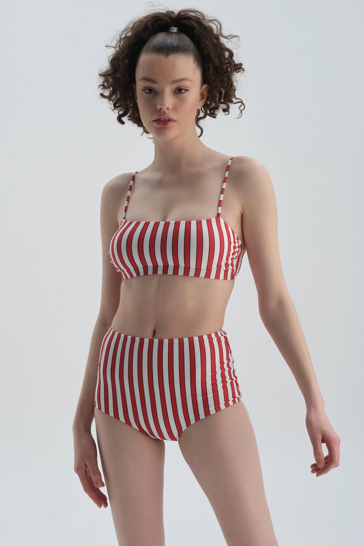 Kırmızı-Beyaz Toparlayıcı Yüksek Bel - Bikini Alt