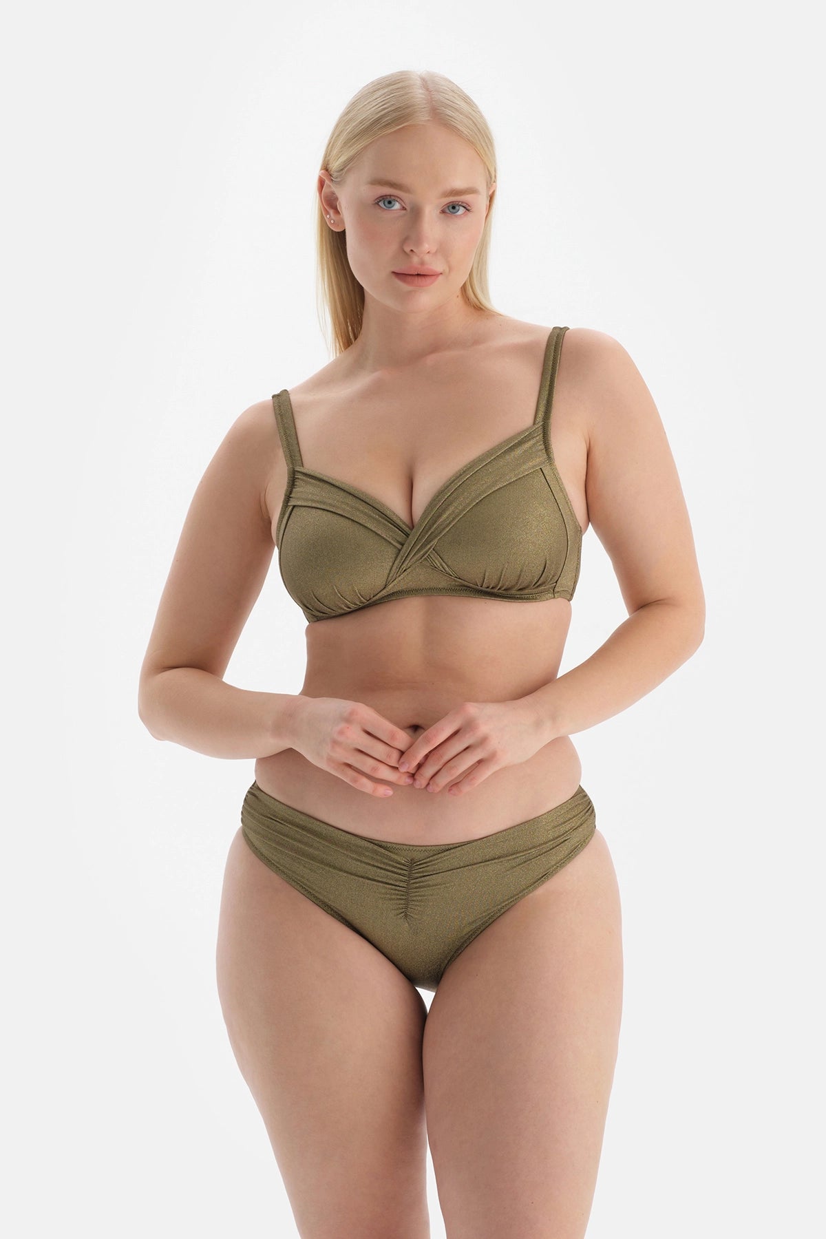 Yeşil Kaplı Büzgülü Toparlayıcı Yüksek Bel Bikini Altı