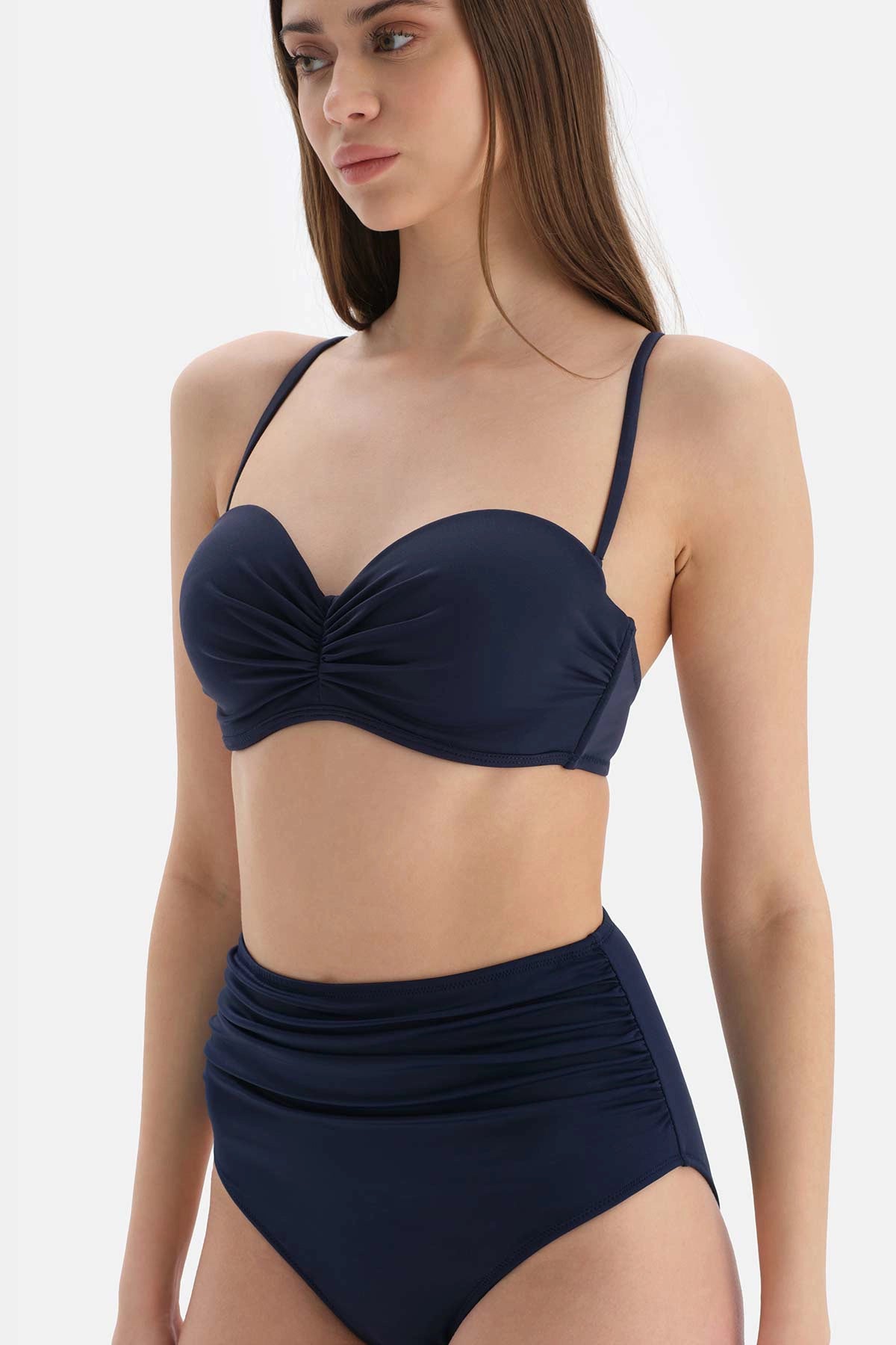 Lacivert Toparlayıcı Yüksek Bel Bikini Alt