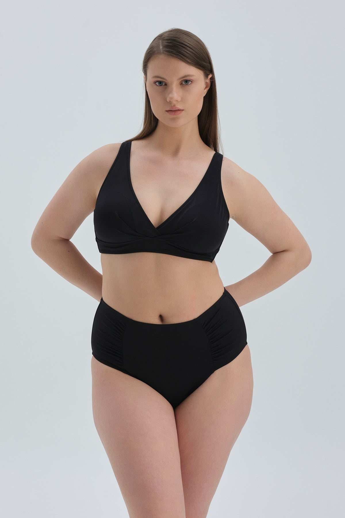 Siyah Maksimum Toparlama Yanı Drapeli Yüksel Bel Bikini Alt