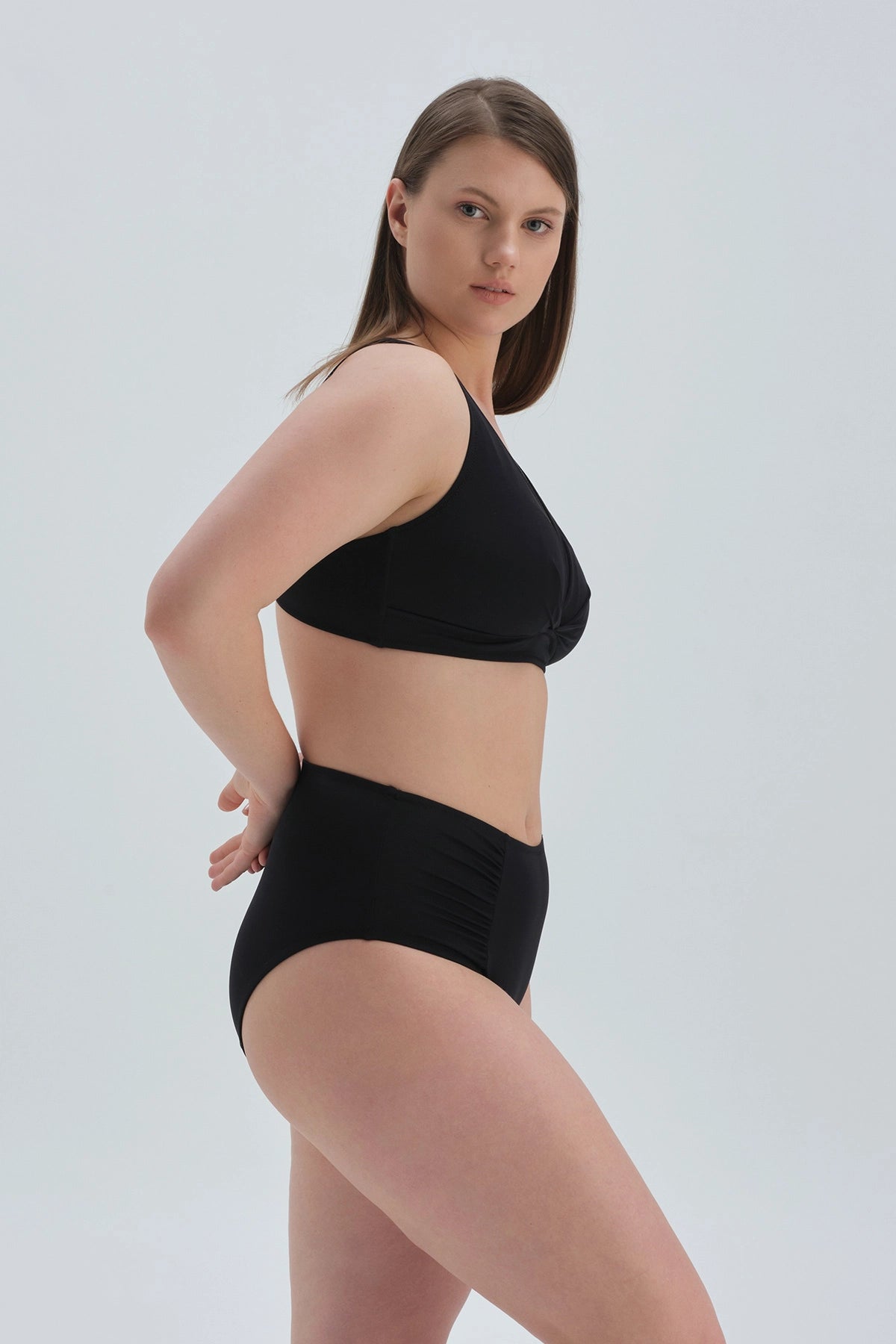 Siyah Maksimum Toparlama Yanı Drapeli Yüksel Bel Bikini Alt