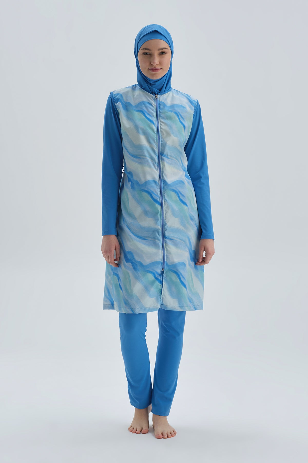 Mavi Desenli Tesettür Mayo