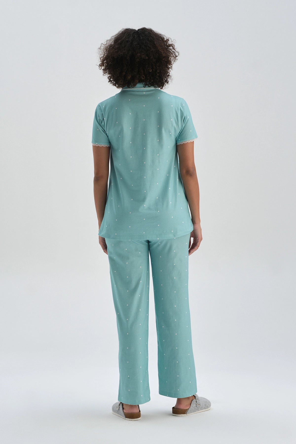 Mint Gömlek Yaka Pamuklu Hamile Pijama Üstü