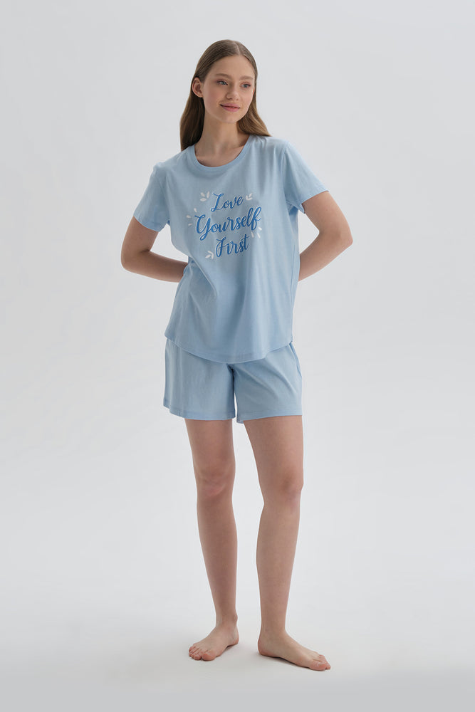 Açıkmavi Modal Şortlu Pijama Takımı