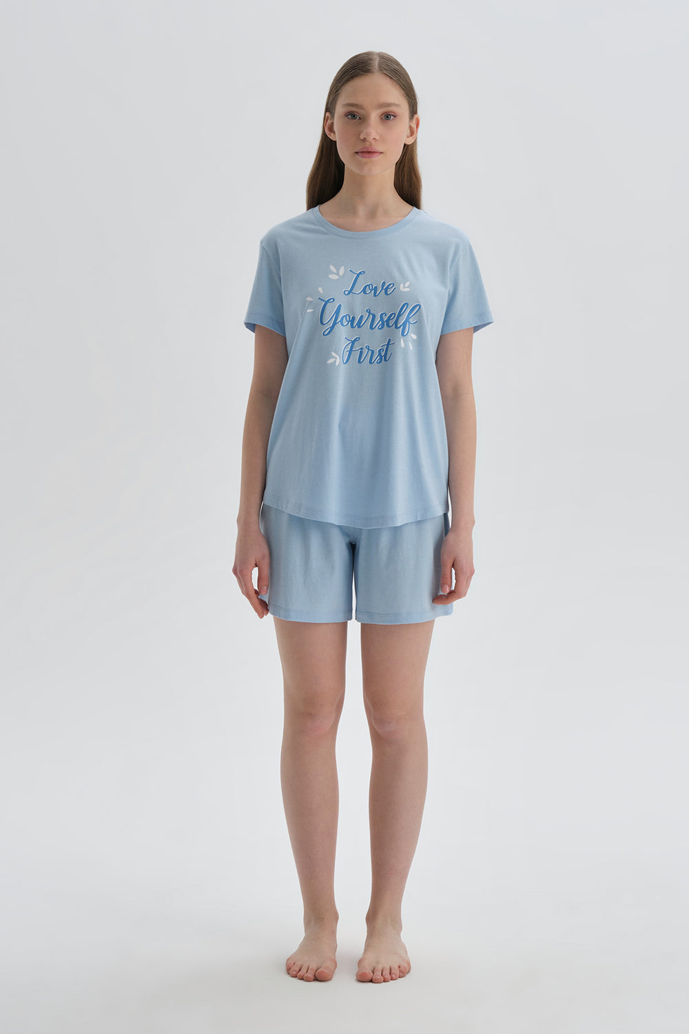 Açıkmavi Modal Şortlu Pijama Takımı