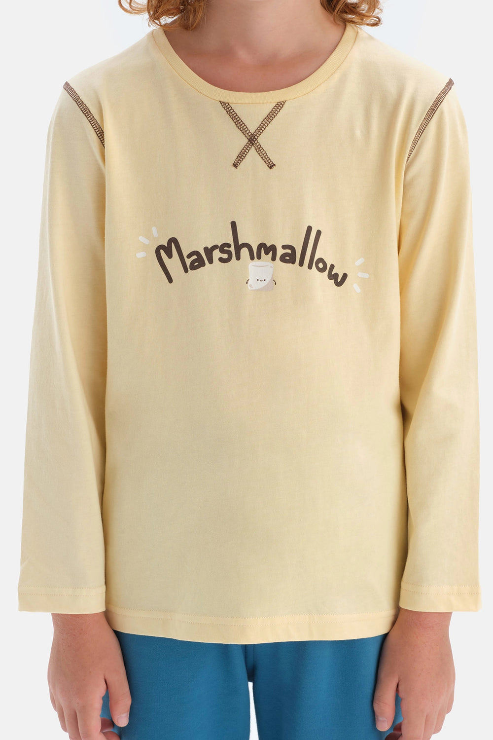 Açık Sarı Erkek Çocuk Uzun Kol Bisiklet Yaka Pamuklu T-Shirt