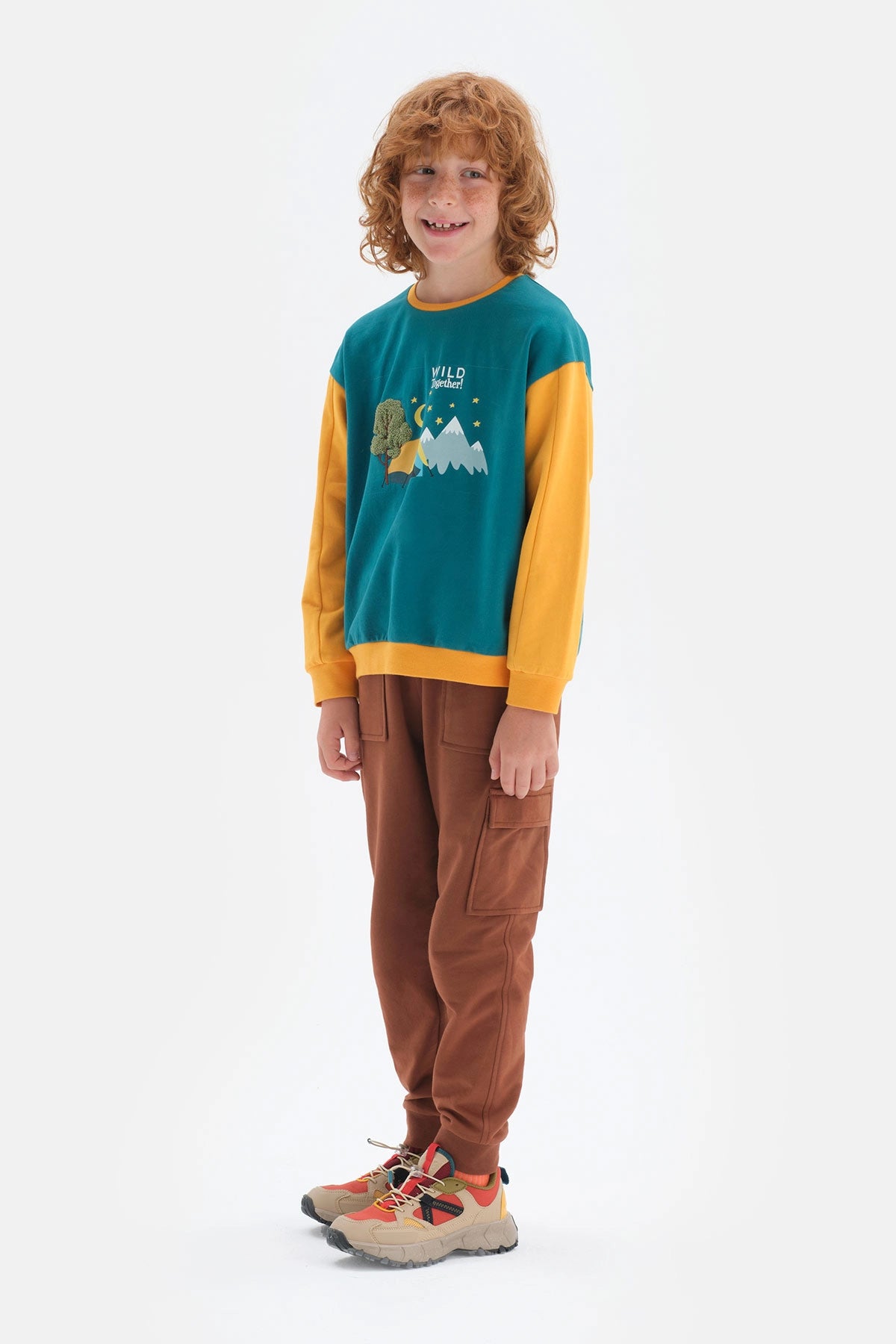 Yeşil Erkek Çocuk Uzun Kol Bisiklet Yaka Pamuklu T-Shirt