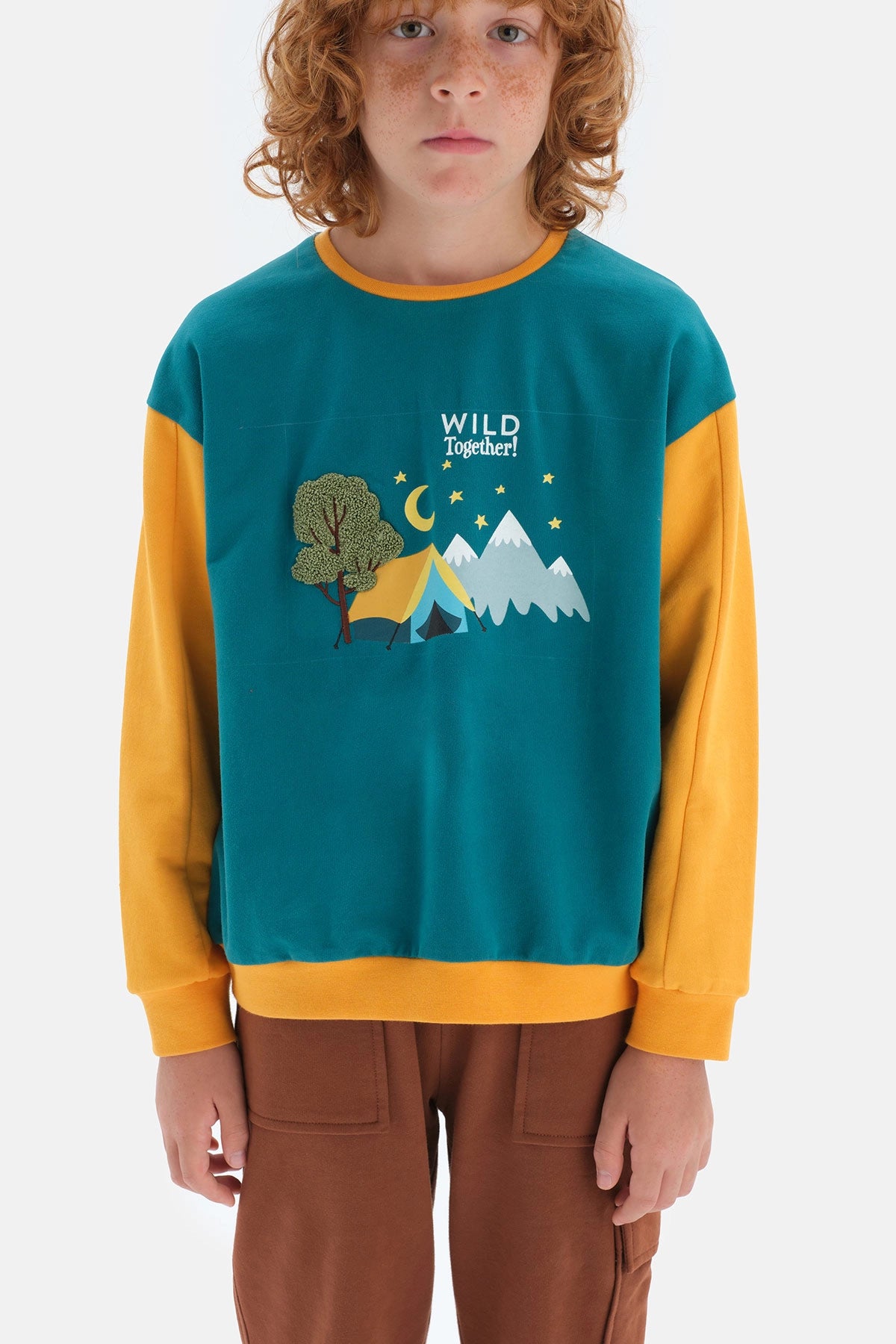 Yeşil Erkek Çocuk Uzun Kol Bisiklet Yaka Pamuklu T-Shirt