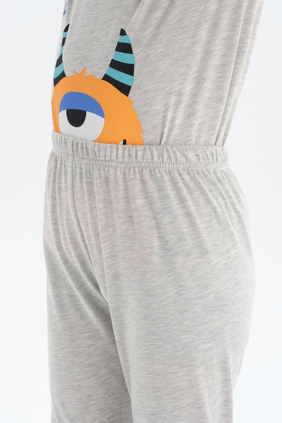 Gri Erkek Çocuk Bisiklet Yaka Uzun Kol Pijama Takımı