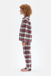 Kırmızı Erkek Çocuk Ekoseli Gömlek Yaka Pamuklu Pijama Takımı
