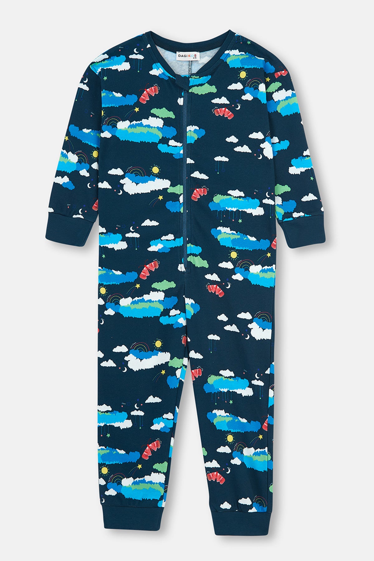 Petrol Uzun Kol Önü Fermuarlı Pamuklu Unısex Uyku Tulumu