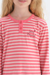 Pembe Kız Çocuk Bisiklet Yaka Çizgili Pijama Takım