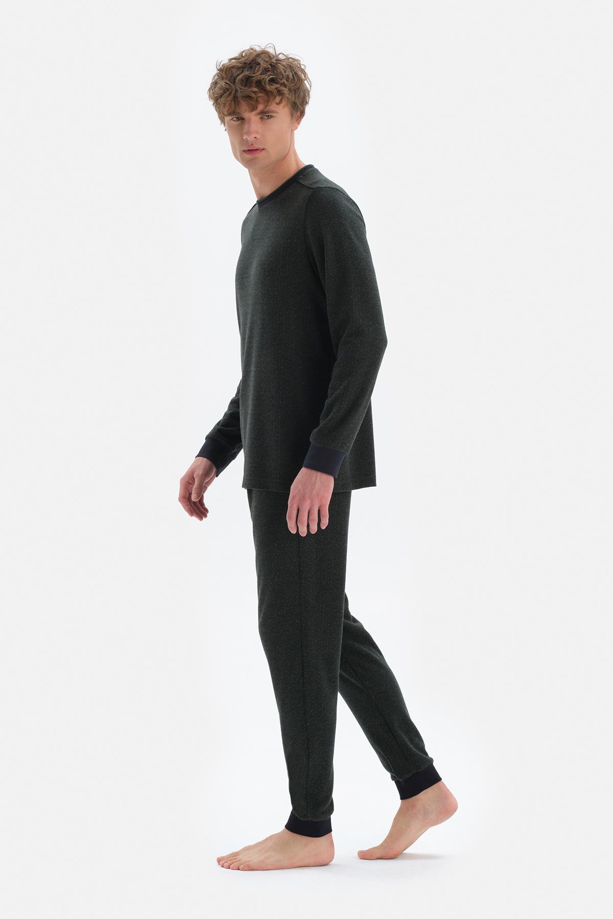 Yeşil Uzun Kol Bisiklet Yaka Pijama Takımı