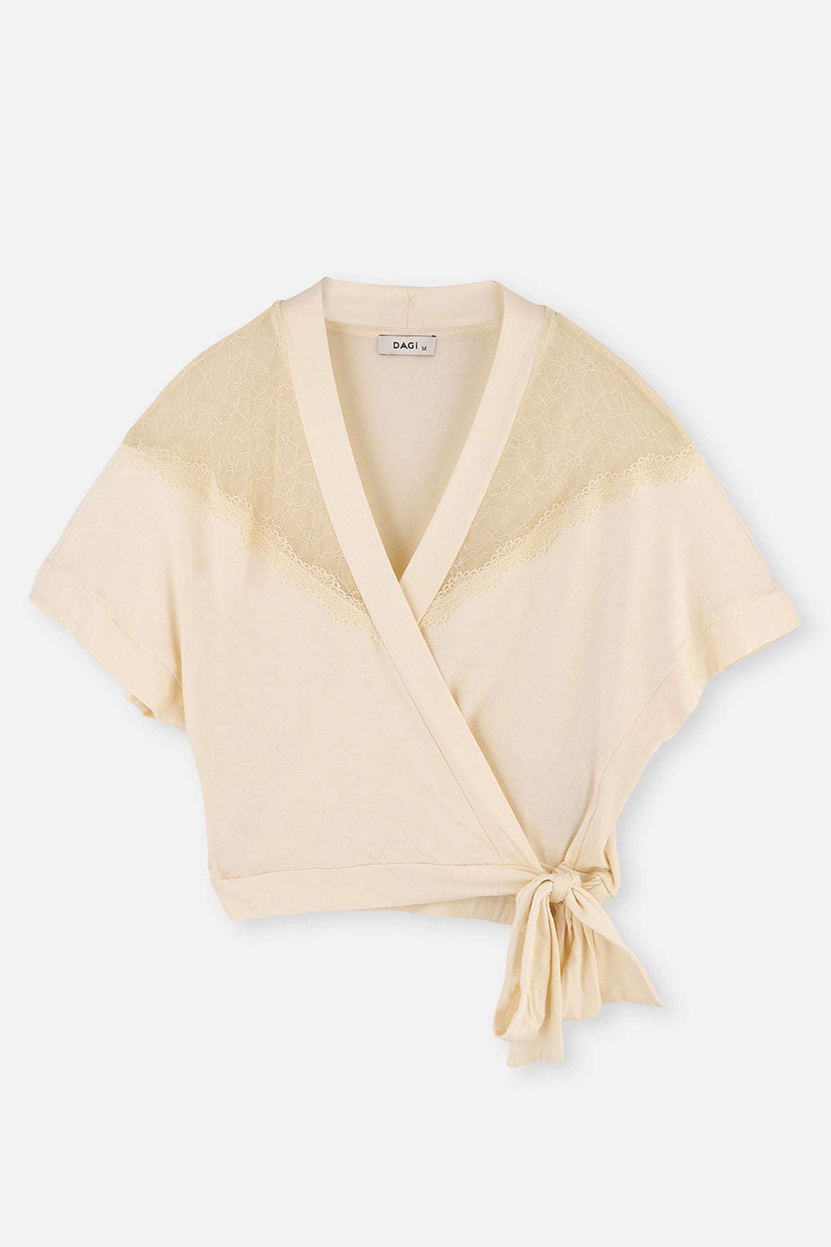 Ekru Dantel ve Bağlama Detaylı Viskon Bolero