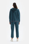 Petrol Kapüşonlu Oversize Pamuklu Sweatshirt