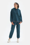 Petrol Kapüşonlu Oversize Pamuklu Sweatshirt
