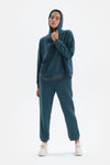 Petrol Kapüşonlu Oversize Pamuklu Sweatshirt