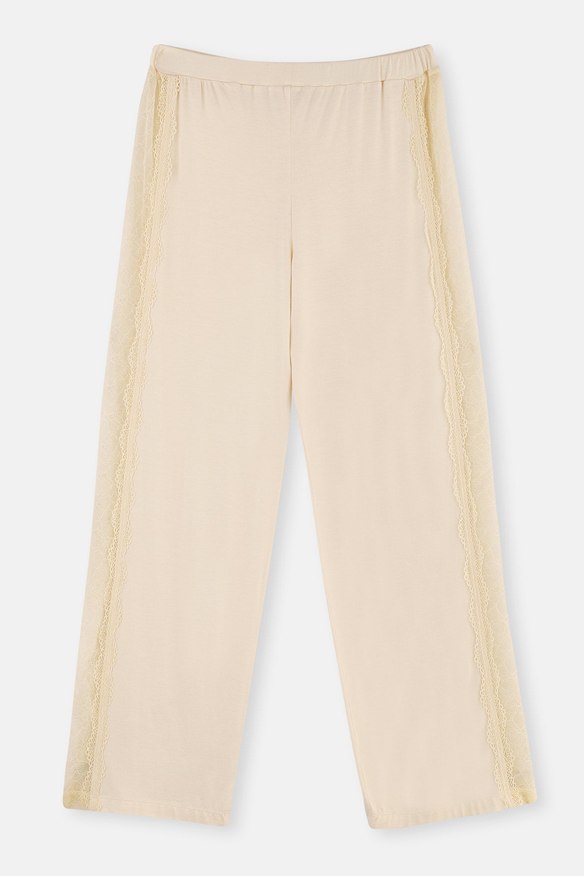 Ekru Dantel Detaylı Viskon Pijama Altı