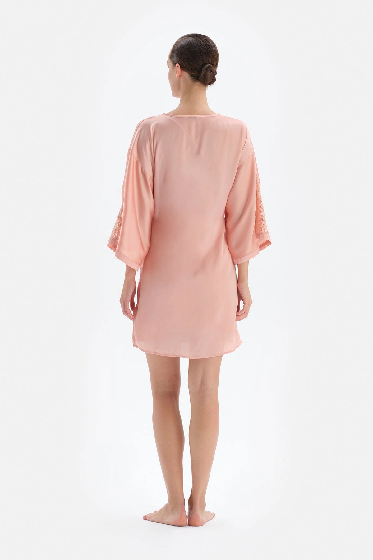 Somon Dantel Detaylı Bağlamalı Saten Sabahlık