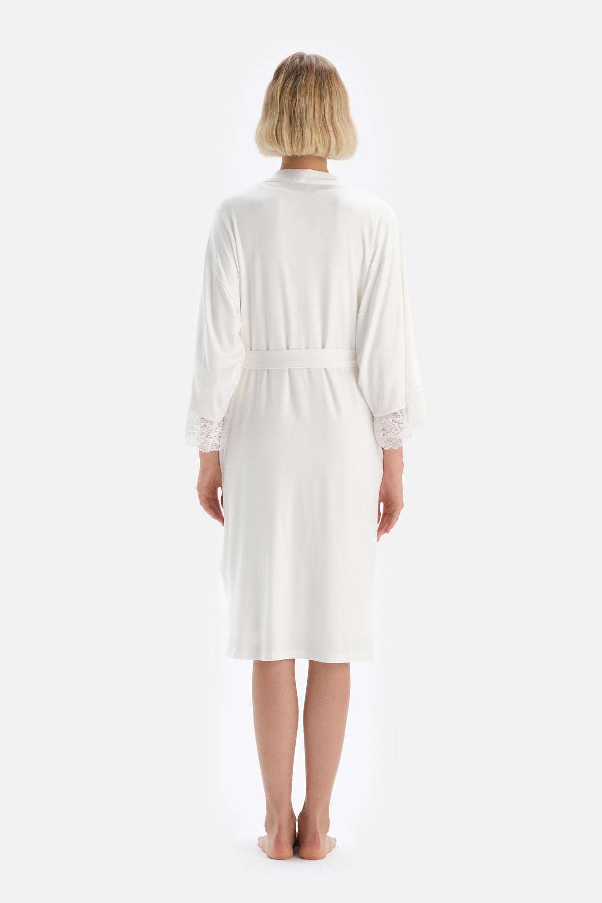 Ekru Dantel Detaylı Viskon Hamile Sabahlık