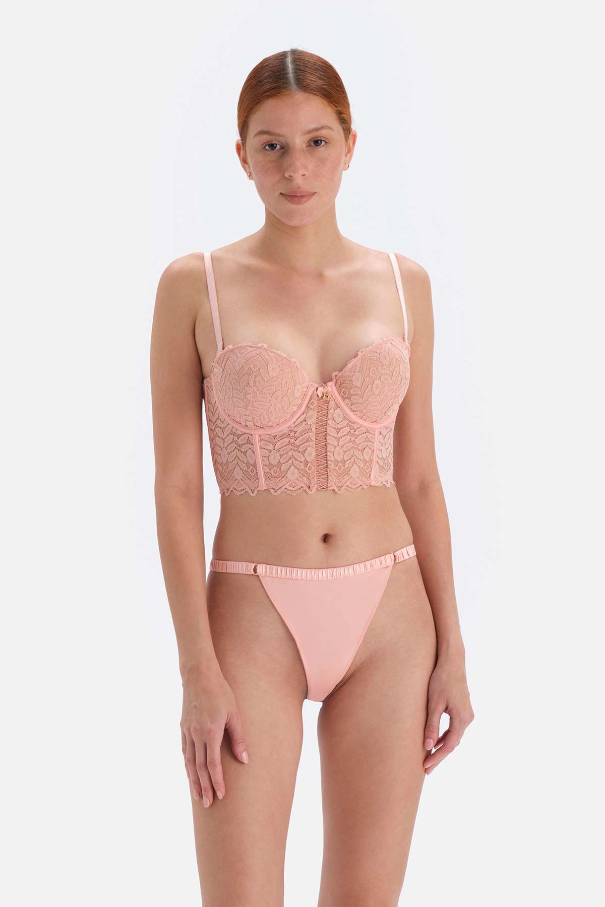 Somon Balenli Yarı Dolgulu Biye Detaylı Dantel Büstiyer Sütyen