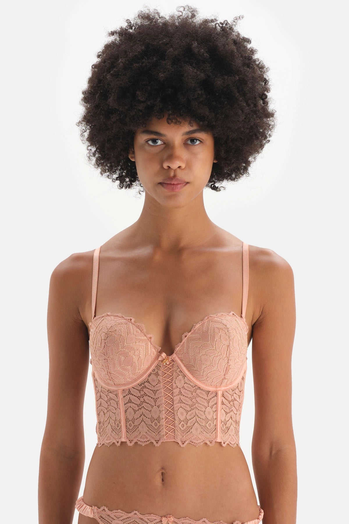 Somon Balenli Yarı Dolgulu Biye Detaylı Dantel Büstiyer Sütyen