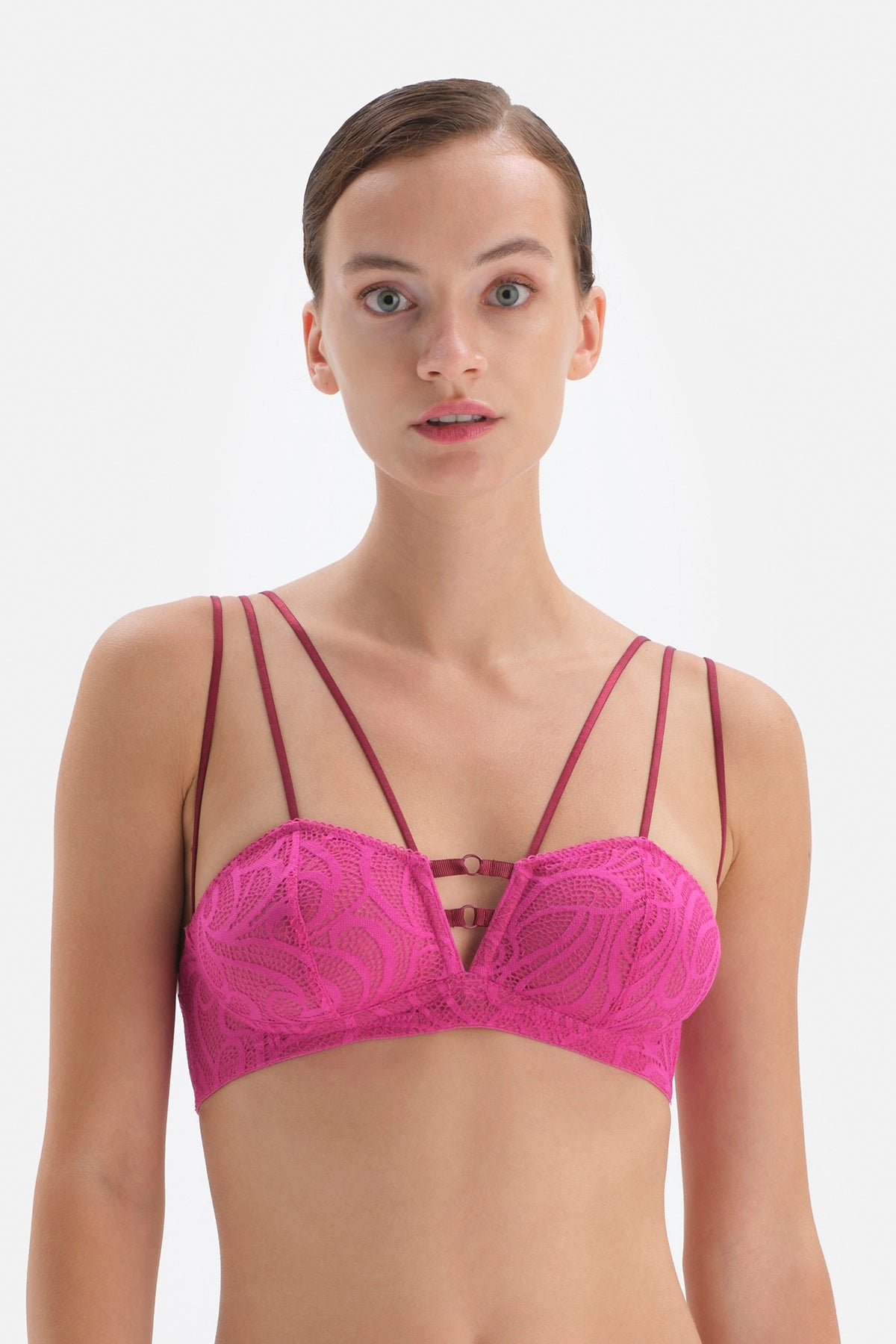 Fuşya Şerit Detaylı Dantelli Soft Sütyen