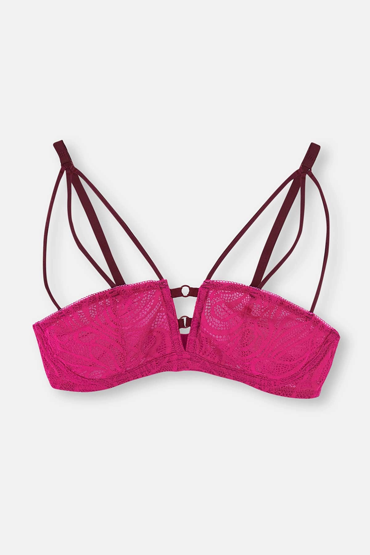 Fuşya Şerit Detaylı Dantelli Soft Sütyen